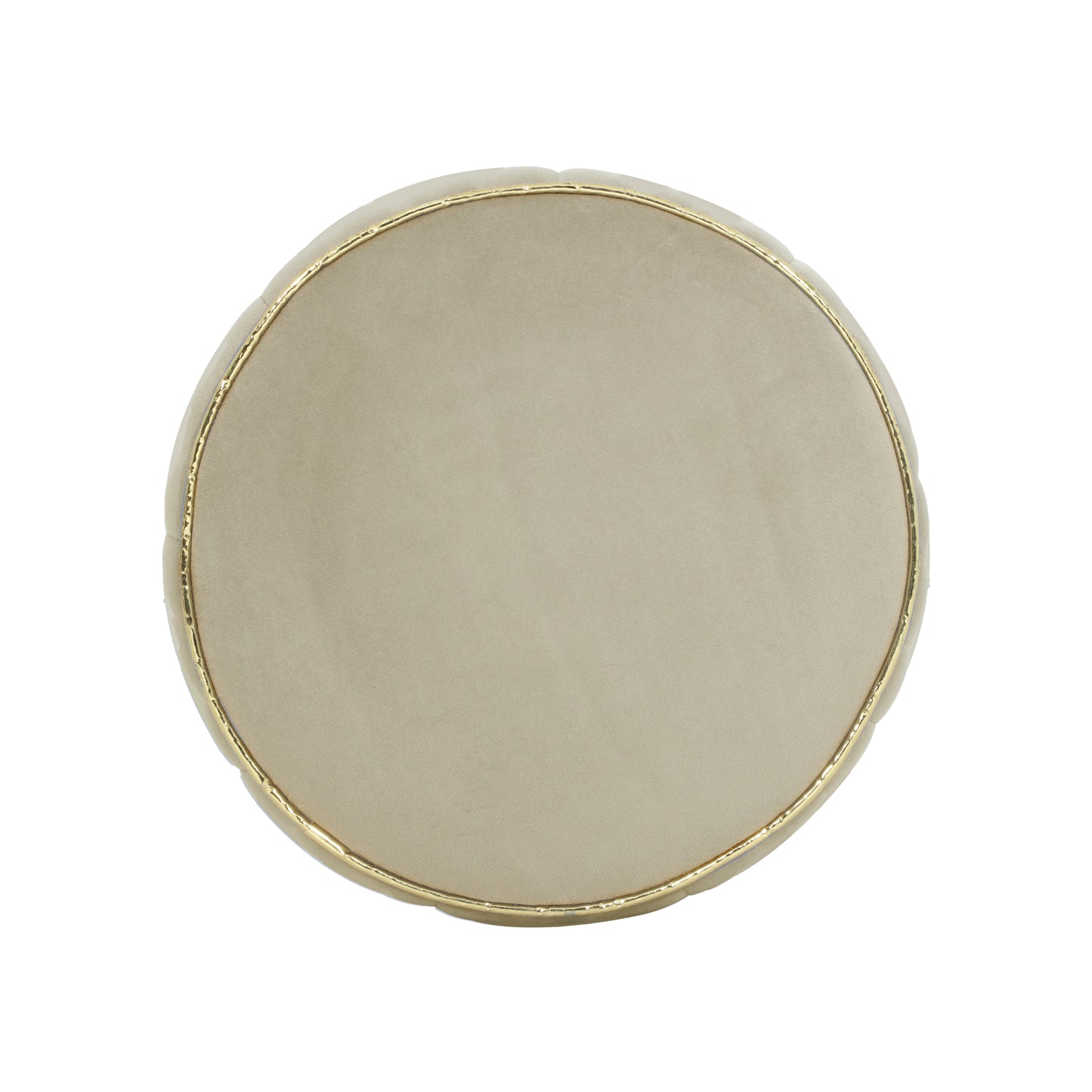 Adorn India Macolm Round 1 Seater Ottoman Pouffe Tufted Pattern with Velvet Suede Fabric (Beige)