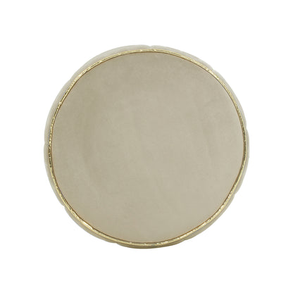 Adorn India Macolm Round 1 Seater Ottoman Pouffe Tufted Pattern with Velvet Suede Fabric (Beige)