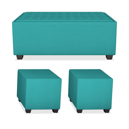 Adorn India Darcy L Shape 8 Seater Sofa Set with Center Table and 2 Ottoman Puffy (LHS) (Aqua Blue) (3 Year Warranty)
