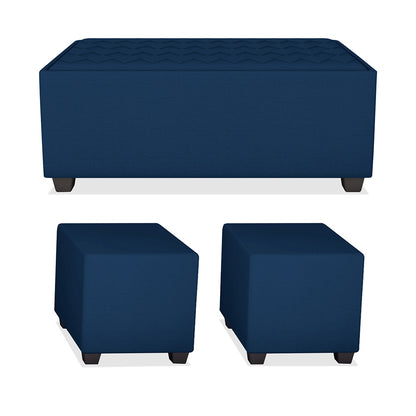 Adorn India Darcy L Shape 8 Seater Sofa Set with Center Table and 2 Ottoman Puffy (LHS) (Blue) (3 Year Warranty)