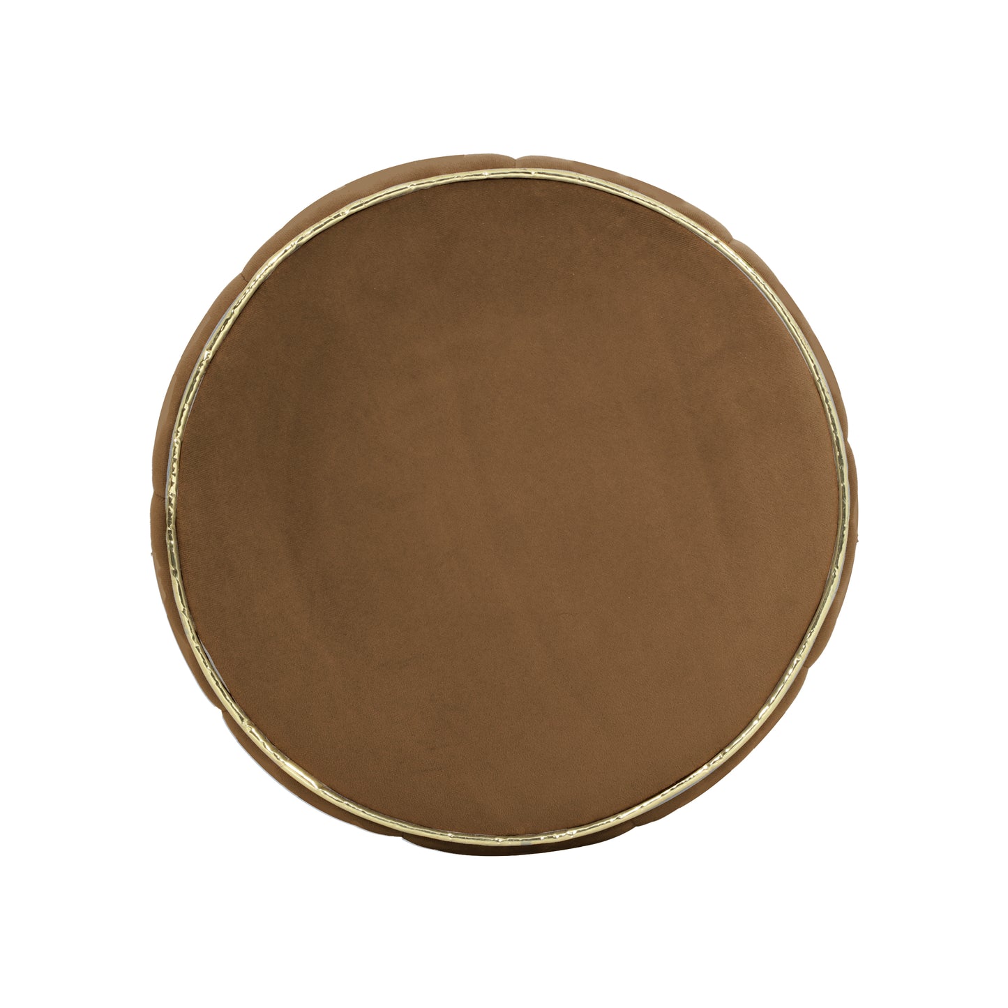 Adorn India Macolm Round 1 Seater Ottoman Pouffe Tufted Pattern with Velvet Suede Fabric (Brown)