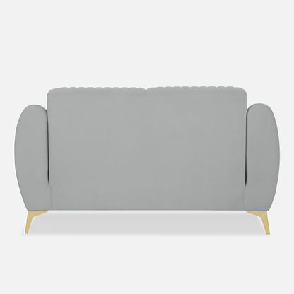 Adorn India Premium Valentino 2 Seater Sofa | Velvet Suede Fabric | 3-Year Warranty | Color Grey with Golden Legs & Striped Pattern Cushion