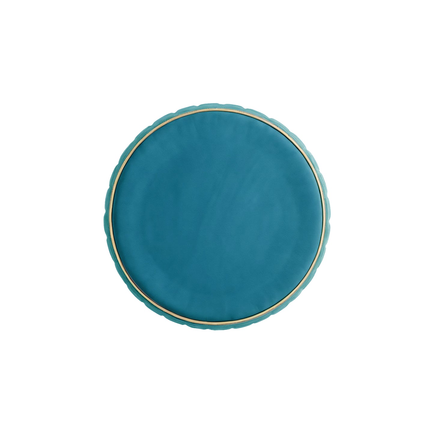Adorn India Olivia Round 1 Seater Ottoman Pouffe Striped Pattern with Velvet Suede Fabric (Aqua Blue)