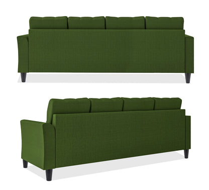Adorn India Maddox Tufted L Shape 5 Seater Sofa Set LHS (Green) (3 Year Warranty)