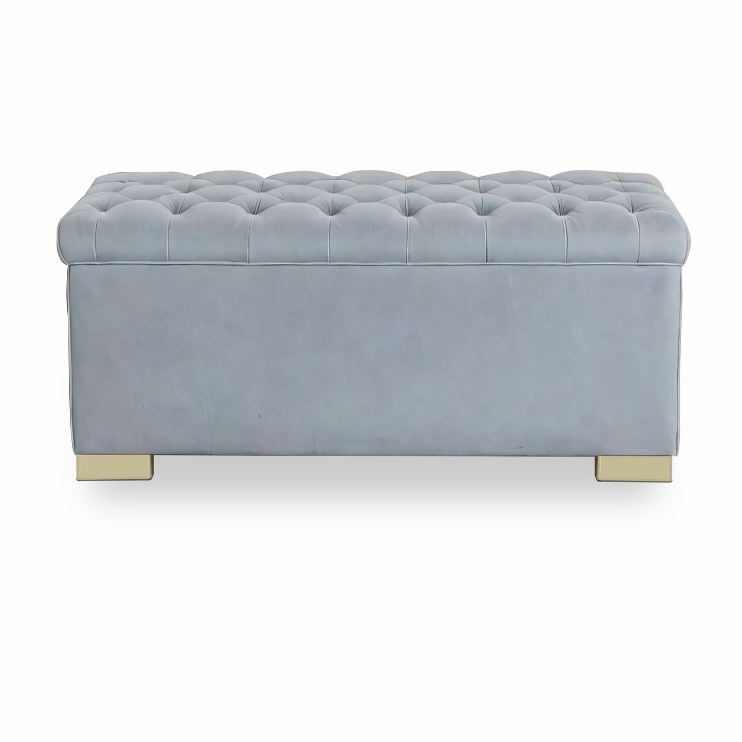 Adorn India Falcon Tufted 2 Seater Storage Ottoman Pouffe with Velvet Suede Fabric (Grey)