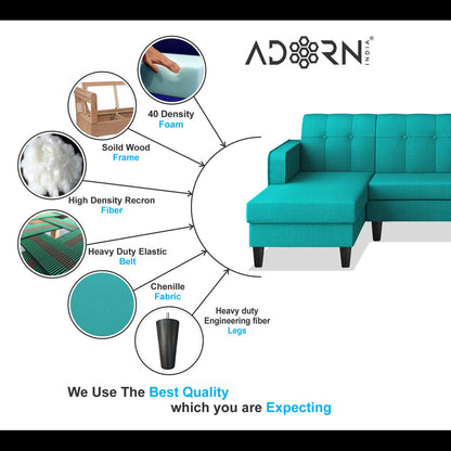 Adorn India Rio Elegant L Shape 6 Seater Sofa Set (Lhs) (Aqua Blue) (3 Year Warranty)