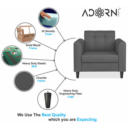 Adorn India Rio Elegant 1 Seater Sofa (3 Year Warranty)