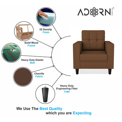 Adorn India Darcy 1 Seater Sofa (Beige) (3 Year Warranty)