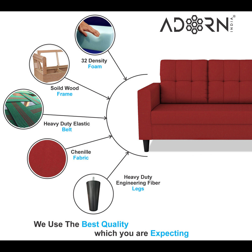 Adorn India Darcy 3 Seater Sofa (Red) (3 Year Warranty)