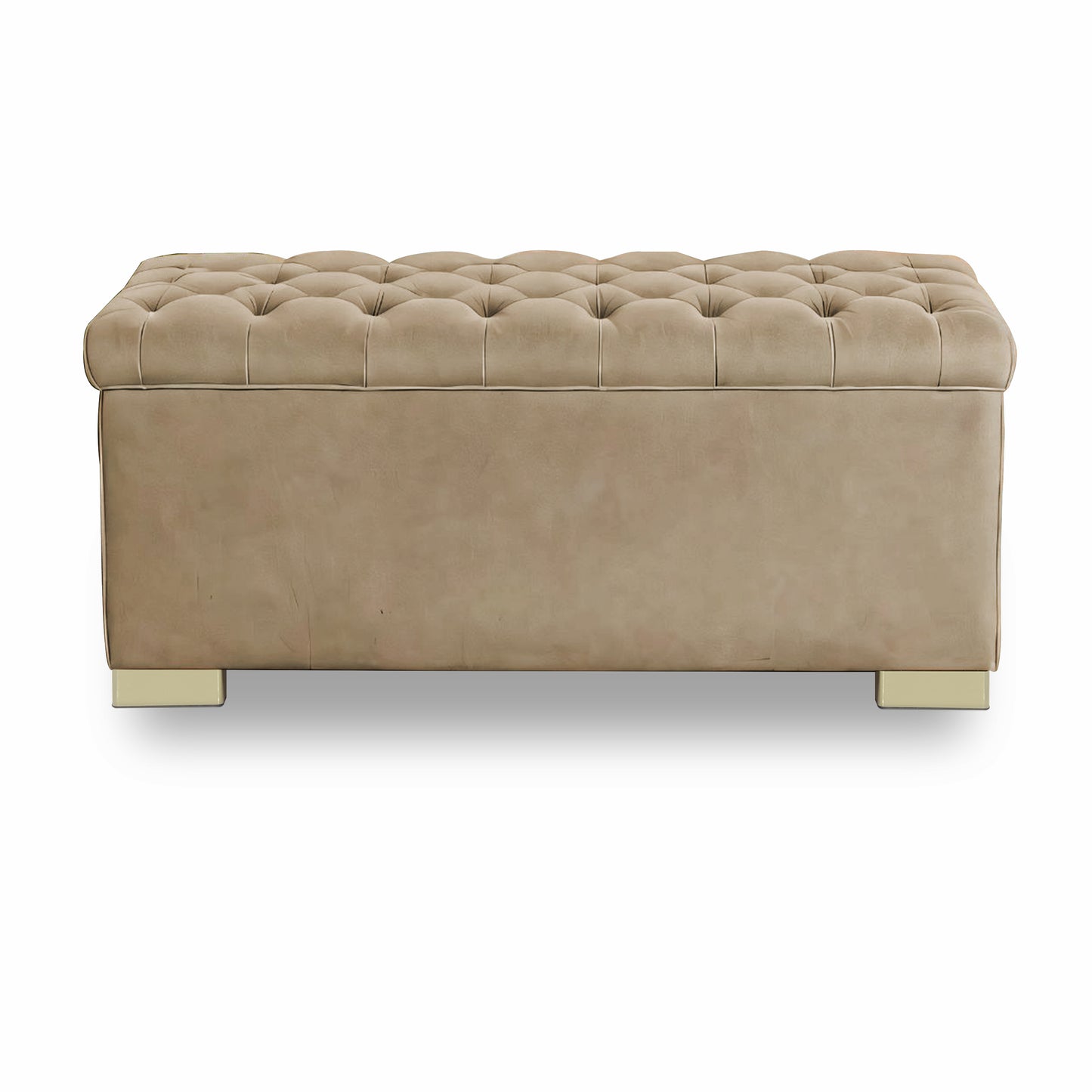 Adorn India Falcon Tufted 2 Seater Storage Ottoman Pouffe with Velvet Suede Fabric (Beige)