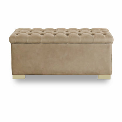 Adorn India Falcon Tufted 2 Seater Storage Ottoman Pouffe with Velvet Suede Fabric (Beige)