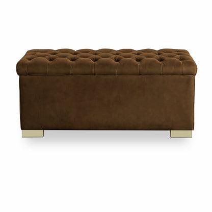 Adorn India Falcon Tufted 2 Seater Storage Ottoman Pouffe with Velvet Suede Fabric (Brown)