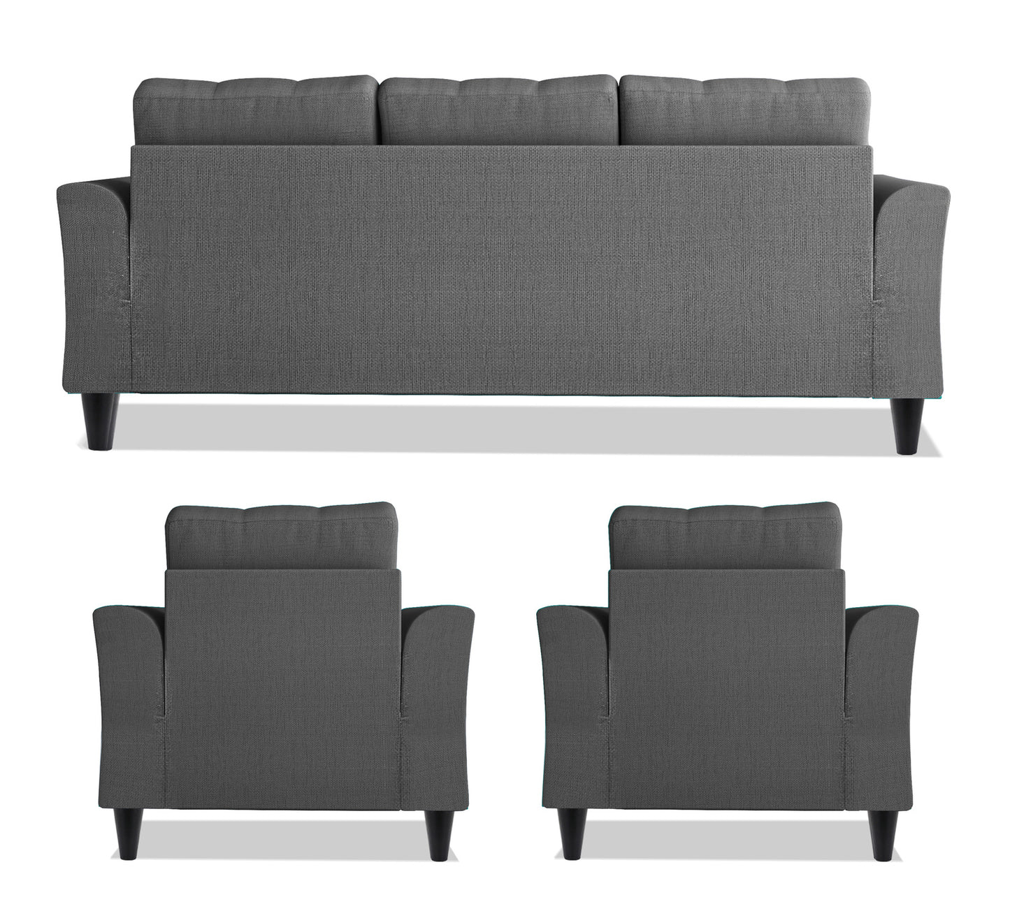 Adorn India Maddox Tufted 3-1-1 5 Seater Wood Sofa Set (Grey) (3 Year Warranty)