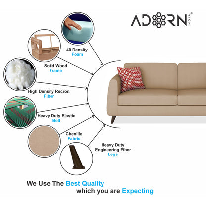 Adorn India Harlem 6 Seater 3+2+1 Fabric Sofa Set (Beige) (3 Year Warranty)