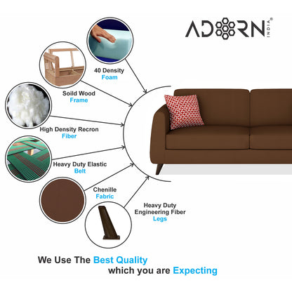 Adorn India Harlem 5 Seater 3+2 Fabric Sofa Set (Brown) (3 Year Warranty)