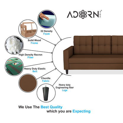 Adorn India Darcy L Shape 6 Seater Sofa Set (RHS) (Brown) (3 Year Warranty)