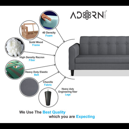 Adorn India Rio Elegant L Shape 6 Seater Sofa Set (RHS) (Grey) (3 Year Warranty)