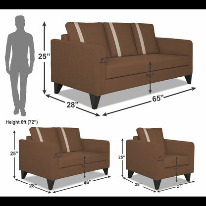 Adorn India Chandler Plus 3+2+1 6 Seater Sofa Set (Brown) (3 Year Warranty)