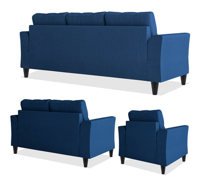 Adorn India Maddox Tufted 3+2+1 6 Seater Sofa Set (Blue) (3 Year Warranty)