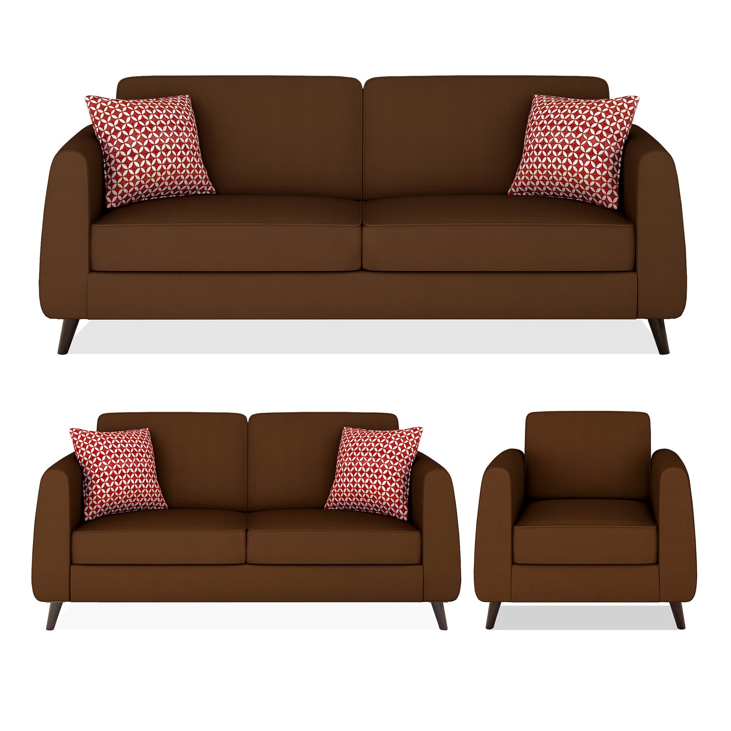 Adorn India Harlem 6 Seater 3+2+1 Fabric Sofa Set (Brown) (3 Year Warranty)