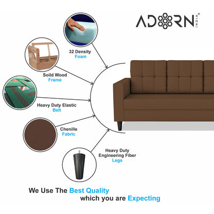 Adorn India Darcy 3+1+1 5 Seater Sofa Set (Beige) (3 Year Warranty)