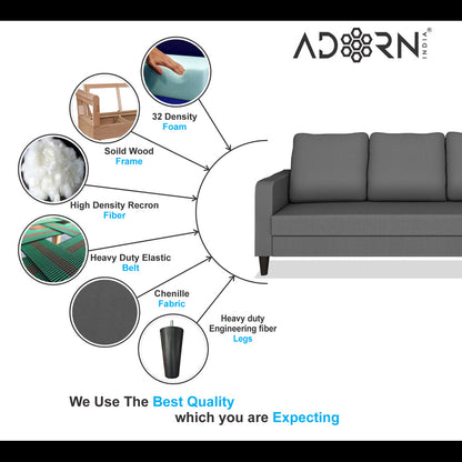 Adorn India Chandler Decent 3+2 5 Seater Sofa Set (Grey) (3 Year Warranty)