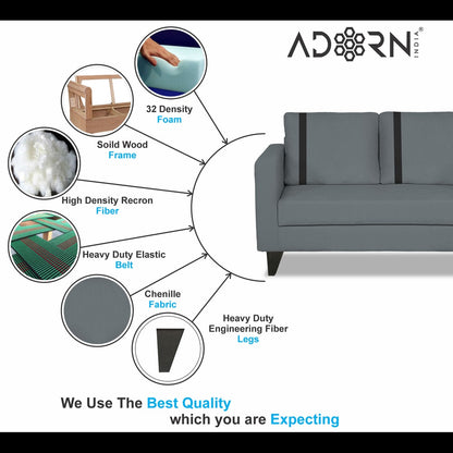 Adorn India Chandler Plus 3+2+1 6 Seater Sofa Set (Grey) (3 Year Warranty)
