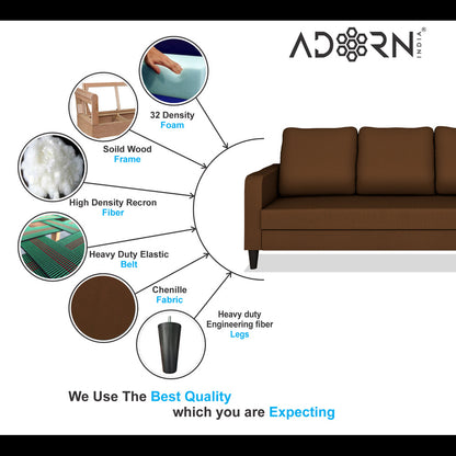 Adorn India Chandler Decent 3+2 5 Seater Sofa Set (Brown) (3 Year Warranty)