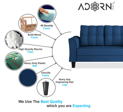 Adorn India Maddox Tufted 3+2+1 6 Seater Sofa Set (Blue) (3 Year Warranty)