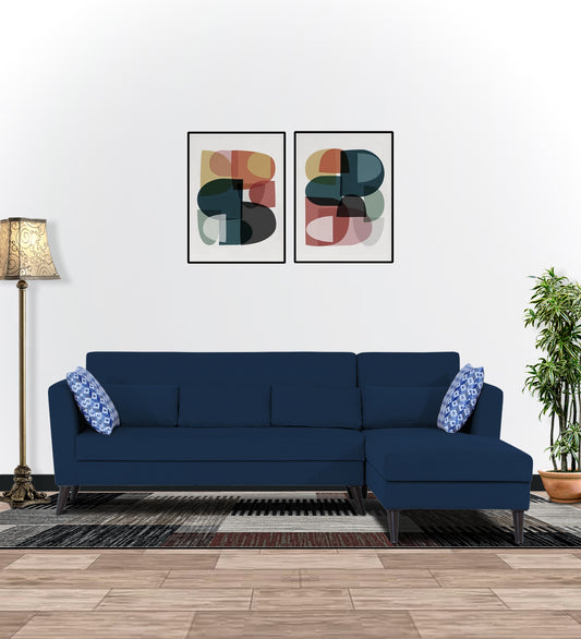 Adorn India Daniel L Shape 6 Seater Sofa Set RHS (Blue) (3 Year Warranty)