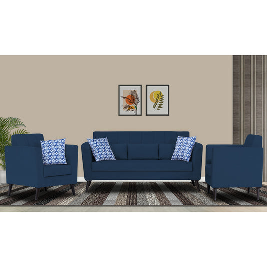 Adorn India Daniel 3+1+1 5 Seater Sofa Set (Blue) (3 Year Warranty)