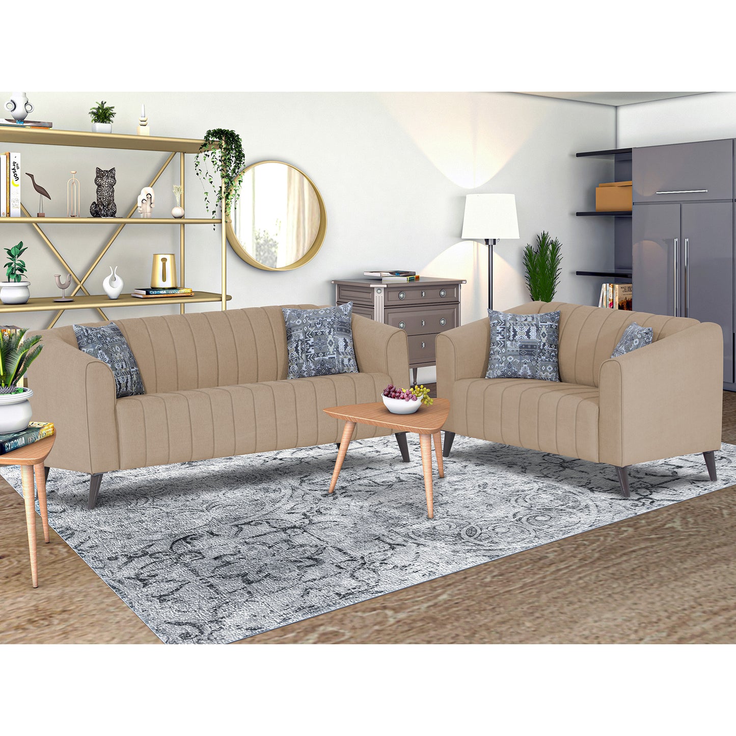 Adorn India Premium Laurel 3+2 5 Seater Sofa Set (Beige) (3 Year Warranty)