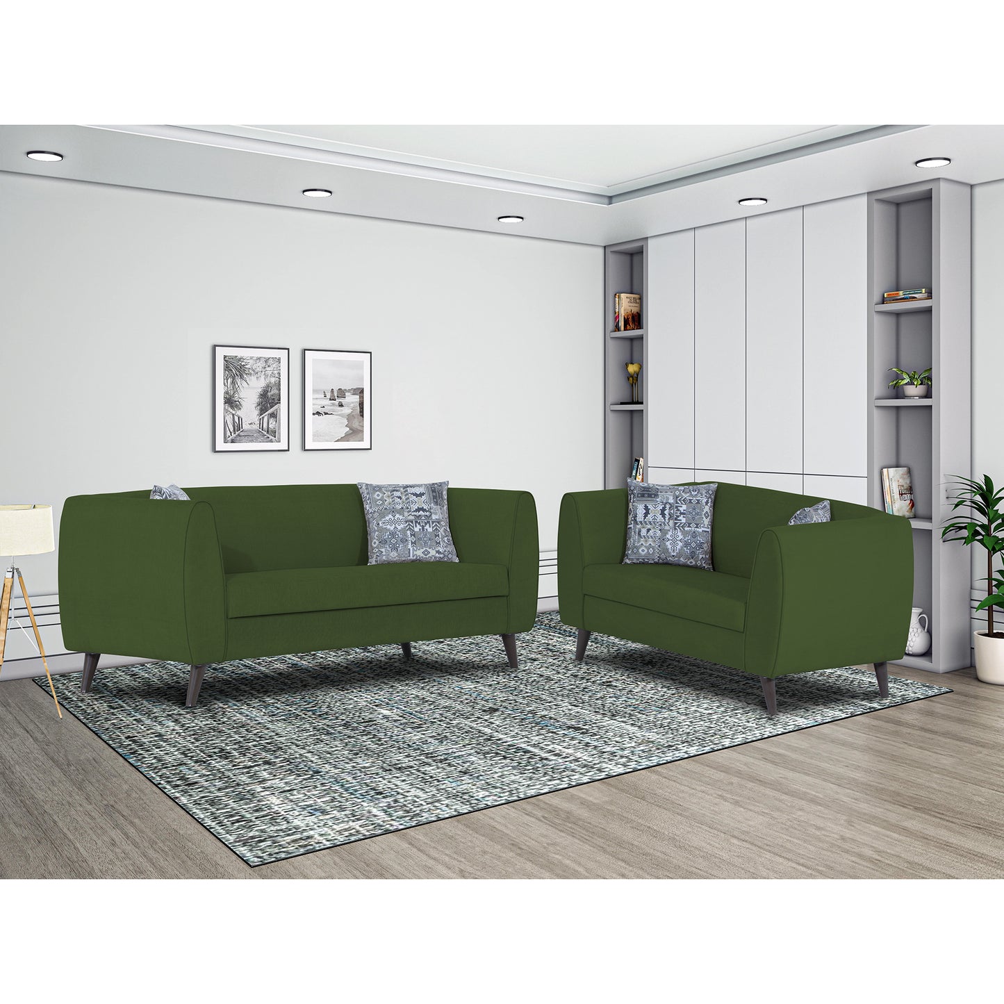 Adorn India Mason 3+2 5 Seater Sofa Set (Aqua Blue)
