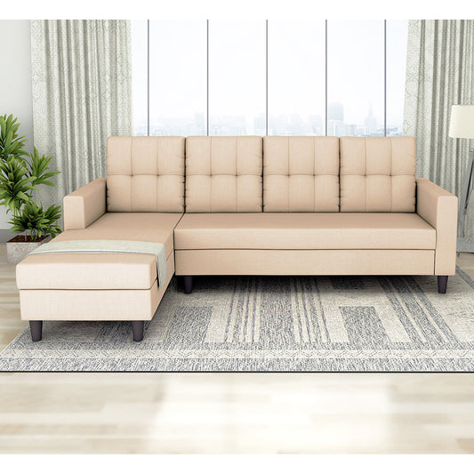 Adorn India Darcy L Shape 6 Seater Sofa Set (LHS) (Beige) (3 Year Warranty)