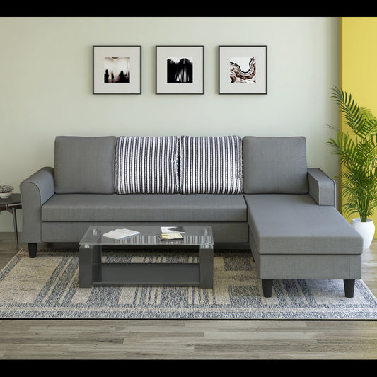 Adorn India Maddox Stripes L Shape 5 Seater Sofa Set RHS (Grey) (3 Year Warranty)