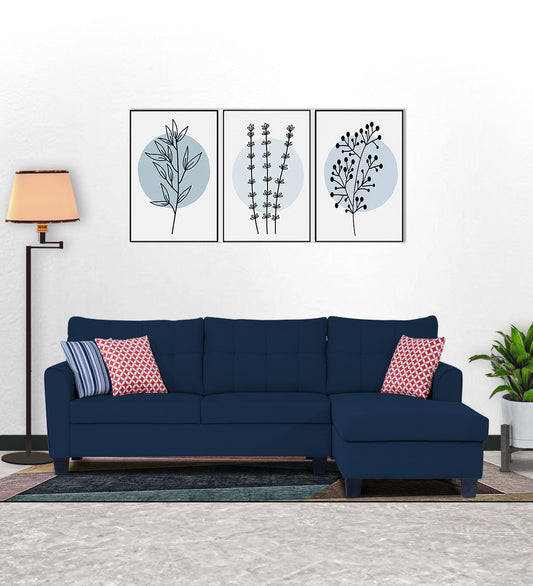 Adorn India Moris L Shape 6 Seater Sofa Set RHS (Blue) (3 Year Warranty)
