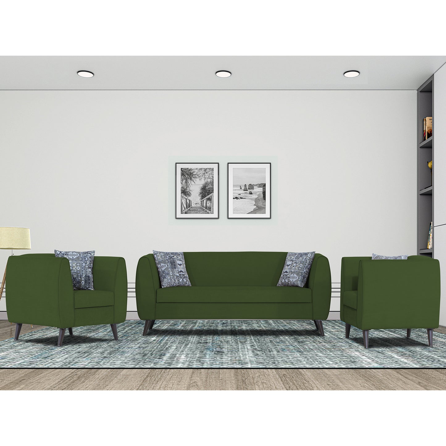 Adorn India Mason 3+1+1 5 Seater Sofa Set (Aqua Blue)