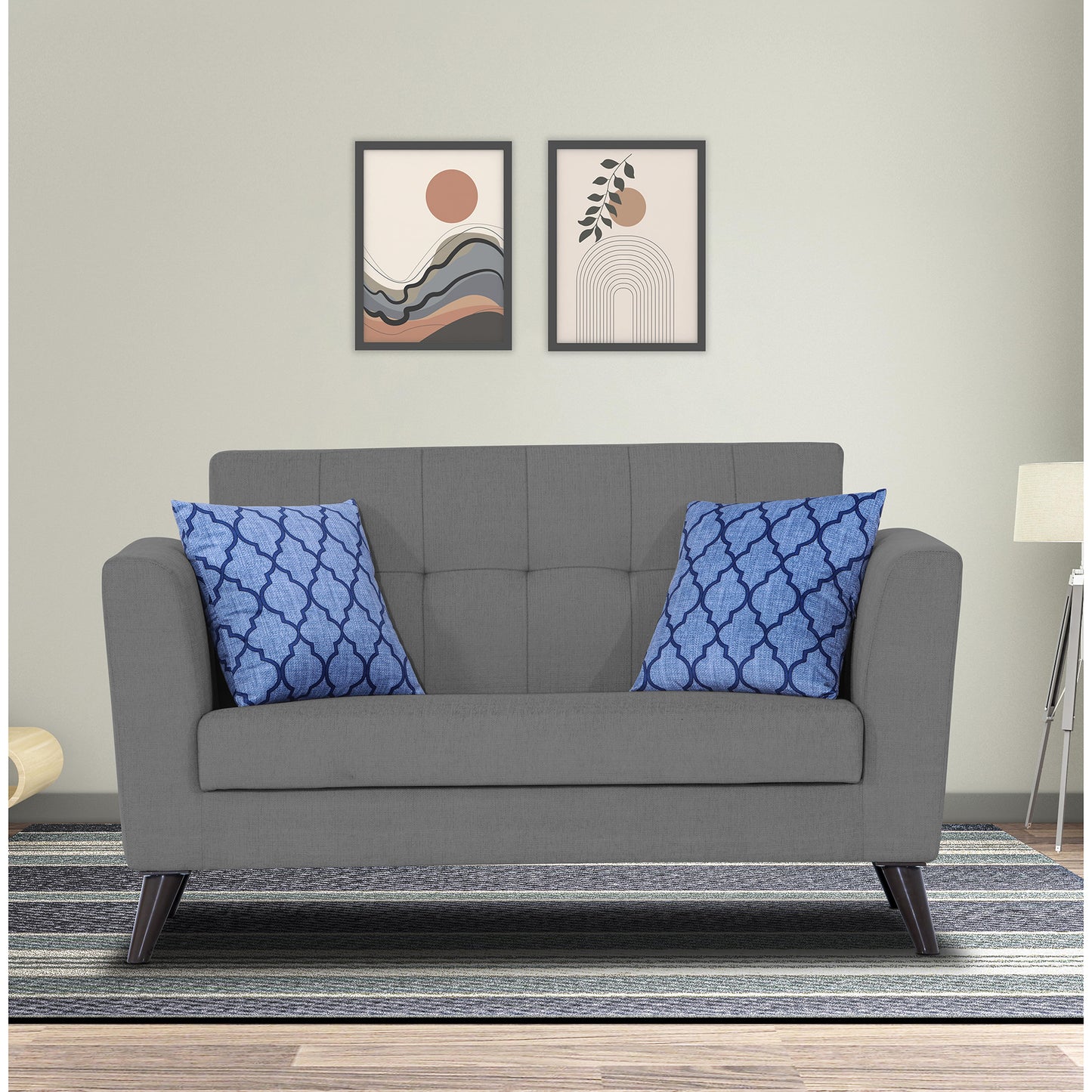 Adorn India Dannis 2 Seater Sofa (Grey) (3 Year Warranty)