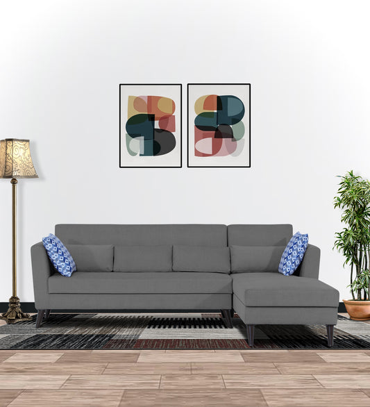 Adorn India Daniel L Shape 6 Seater Sofa Set RHS (Grey) (3 Year Warranty)