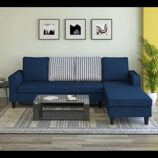 Adorn India Maddox Stripes L Shape 6 Seater Sofa Set RHS (Blue) (3 Year Warranty)