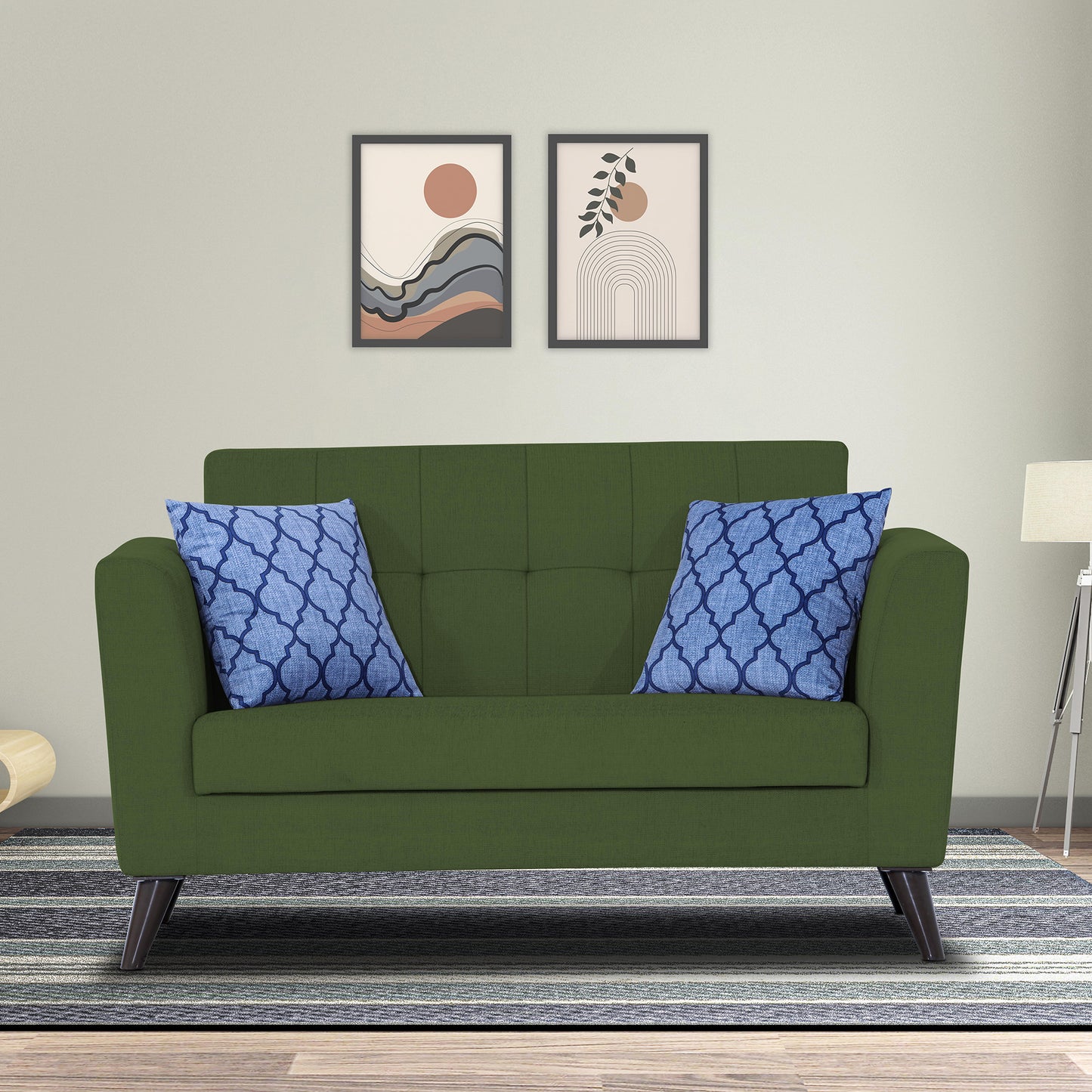 Adorn India Dannis 2 Seater Sofa (Green) (3 Year Warranty)