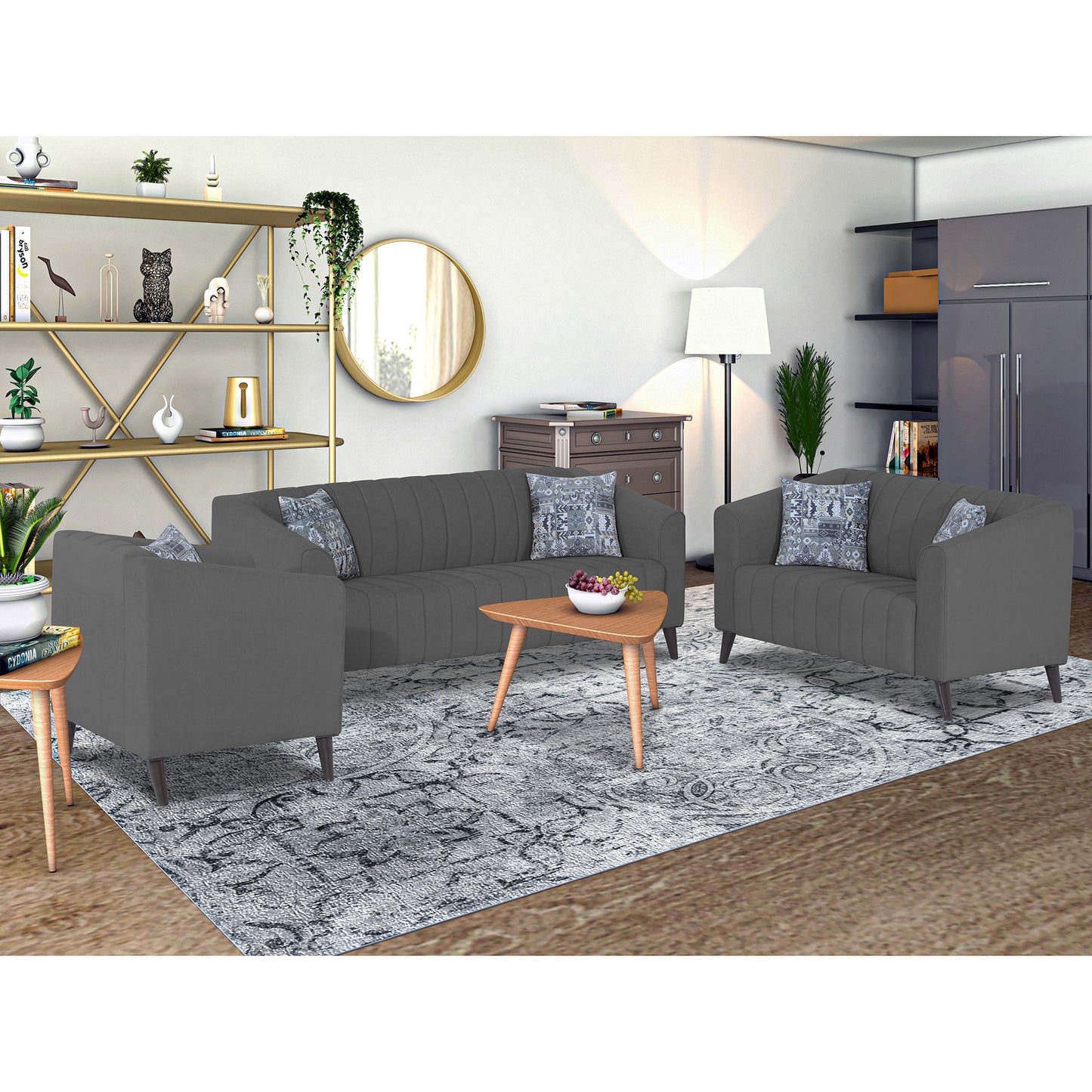 Adorn India Premium Laurel 3+2+1 6 Seater Sofa Set (Grey) (3 Year Warranty)