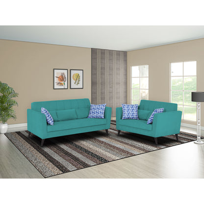 Adorn India Daniel 3+2 5 Seater Sofa Set (Aqua Blue) (3 Year Warranty)