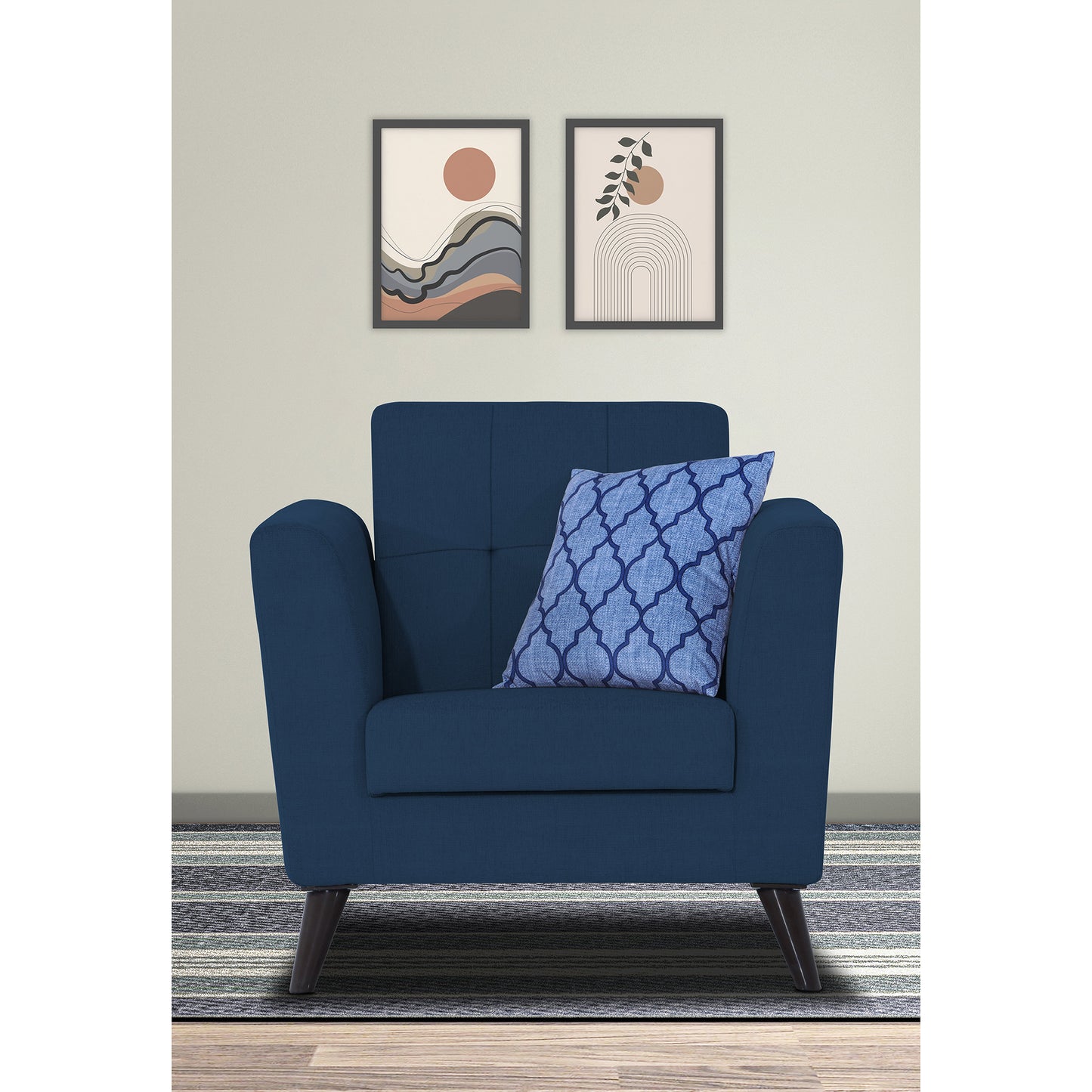 Adorn India Dannis 1 Seater Sofa (Blue) (3 Year Warranty)
