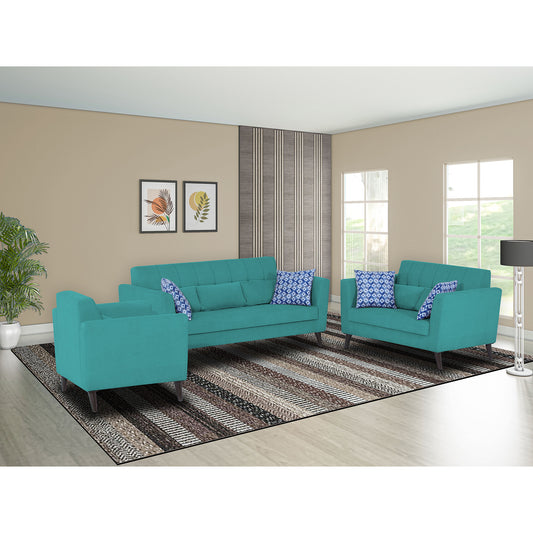 Adorn India Daniel 3+2+1 6 Seater Sofa Set (Aqua Blue) (3 Year Warranty)