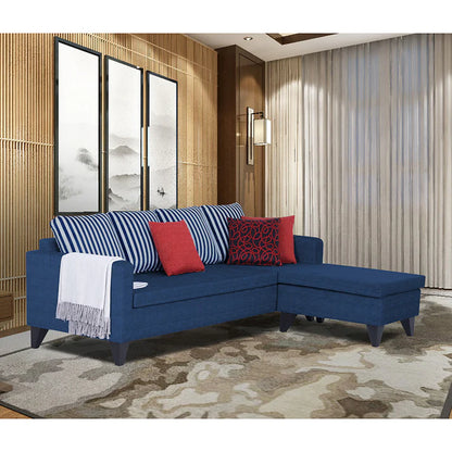 Adorn India Abington Stripes L Shape 5 Seater Sofa Set LHS (Beige) (3 Year Warranty)