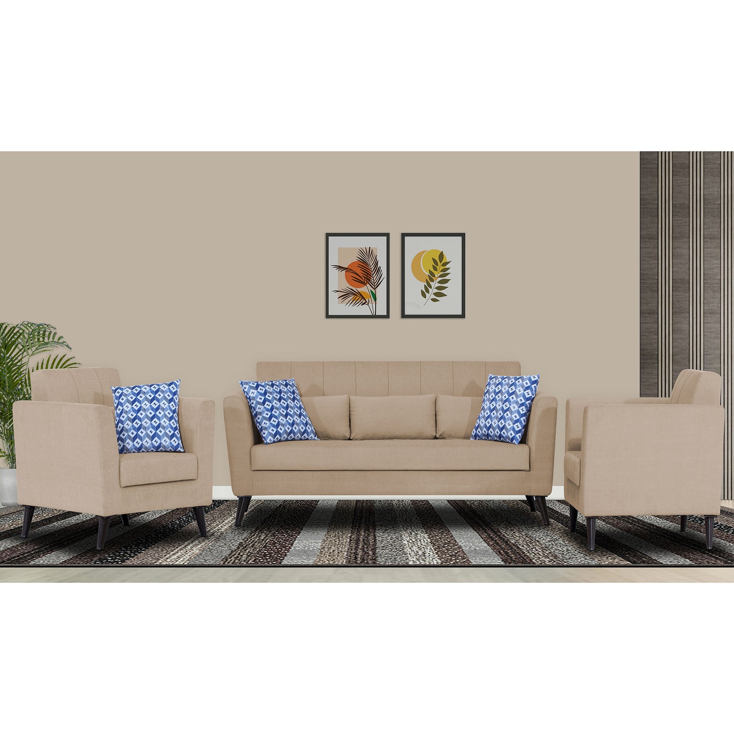 Adorn India Daniel 3+1+1 5 Seater Sofa Set (Beige) (3 Year Warranty)