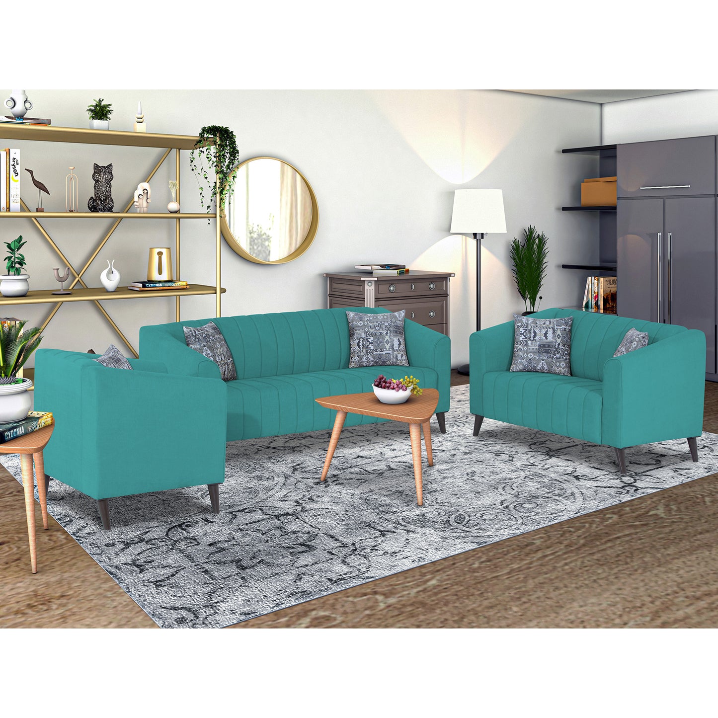 Adorn India Premium Laurel 3+2+1 6 Seater Sofa Set (Aqua Blue) (3 Year Warranty)