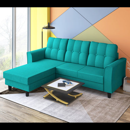 Adorn India Maddox Tufted L Shape 4 Seater Sofa Set (Aqua Blue) (3 Year Warranty)