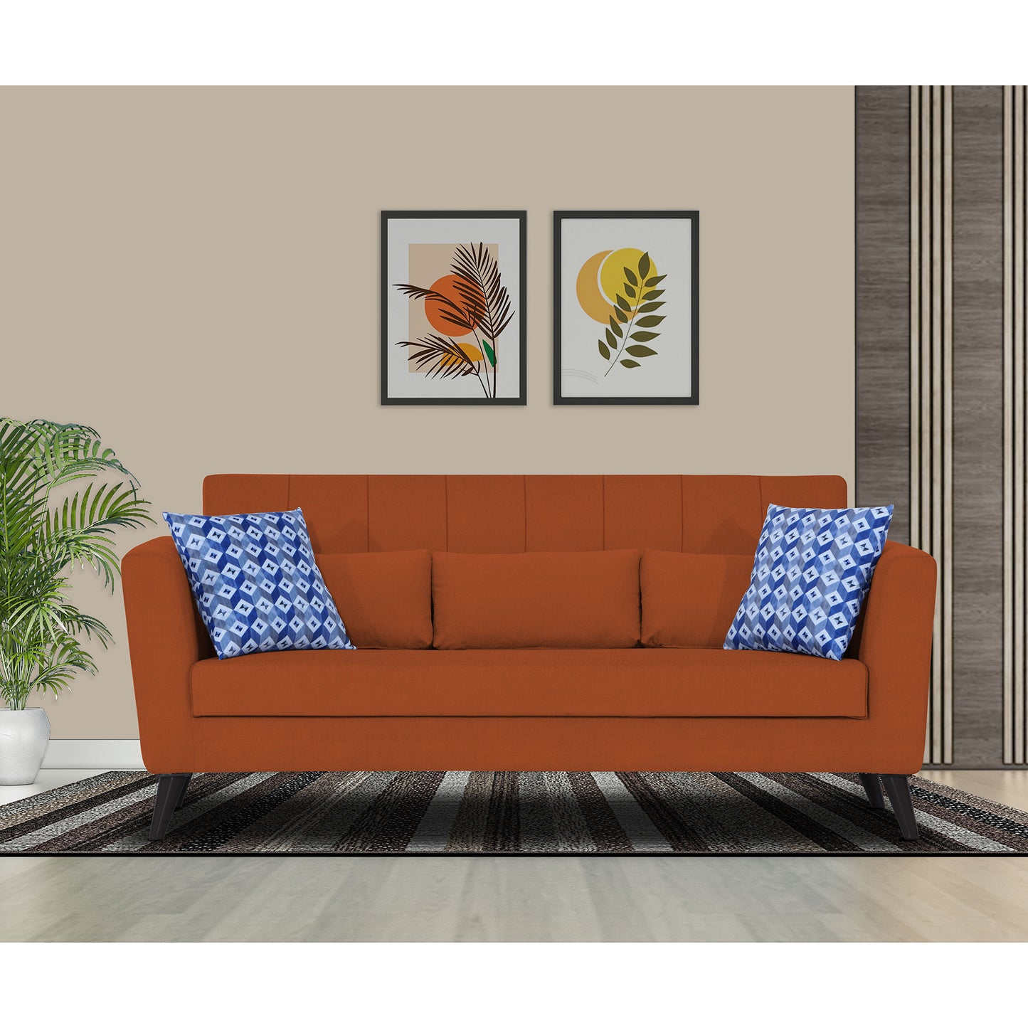 Adorn India Daniel 3 Seater Sofa (Rust) (3 Year Warranty)